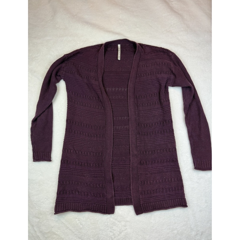 Leo & Nicole Purple Open Front Pointelle Knit Cardigan Sweater Womens Medium